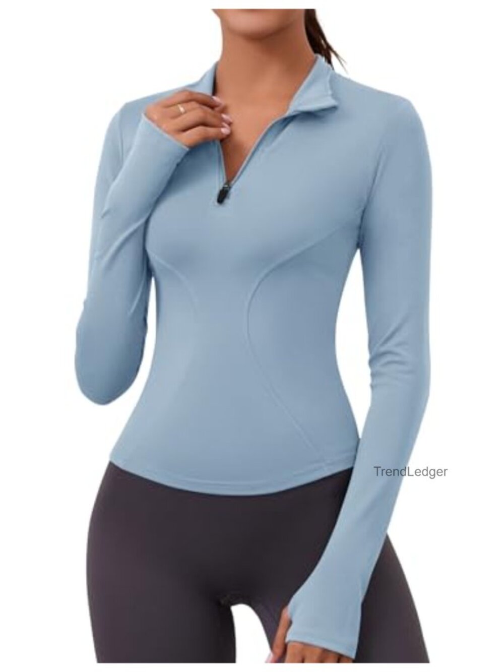 Womens Long Sleeve Quarter Zip Cropped Workout Top with Thumbholes